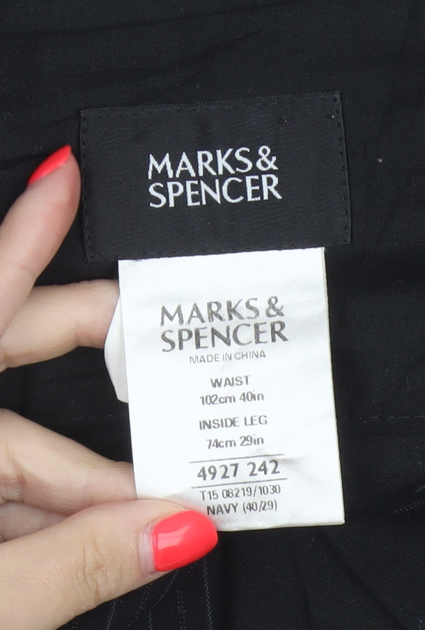 Marks & Spencer Men’s Navy Pinstripe Dress Trousers 40in 29in