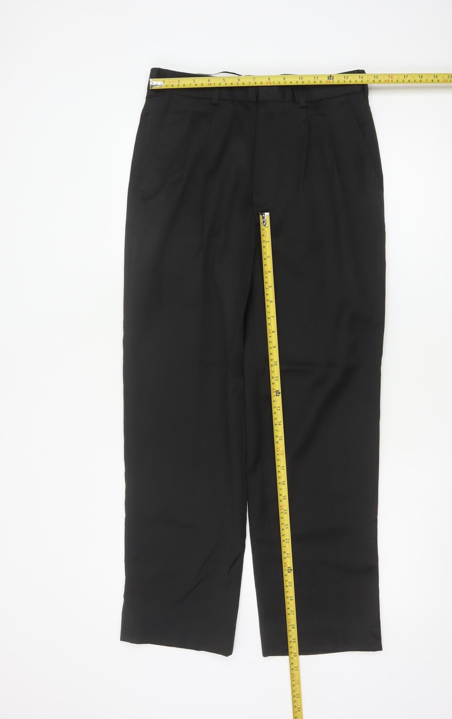 Korres Men Black W31 L39 Wool Blend Pleated Pinstripe Dress Trousers