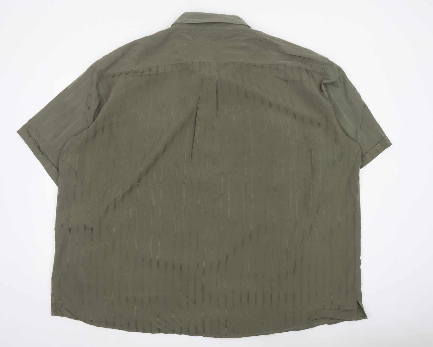 Cotton Traders Men Green 5XL Striped Short Sleeve Button-Up Shirt