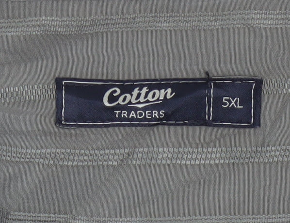 Cotton Traders Men Green 5XL Striped Short Sleeve Button-Up Shirt