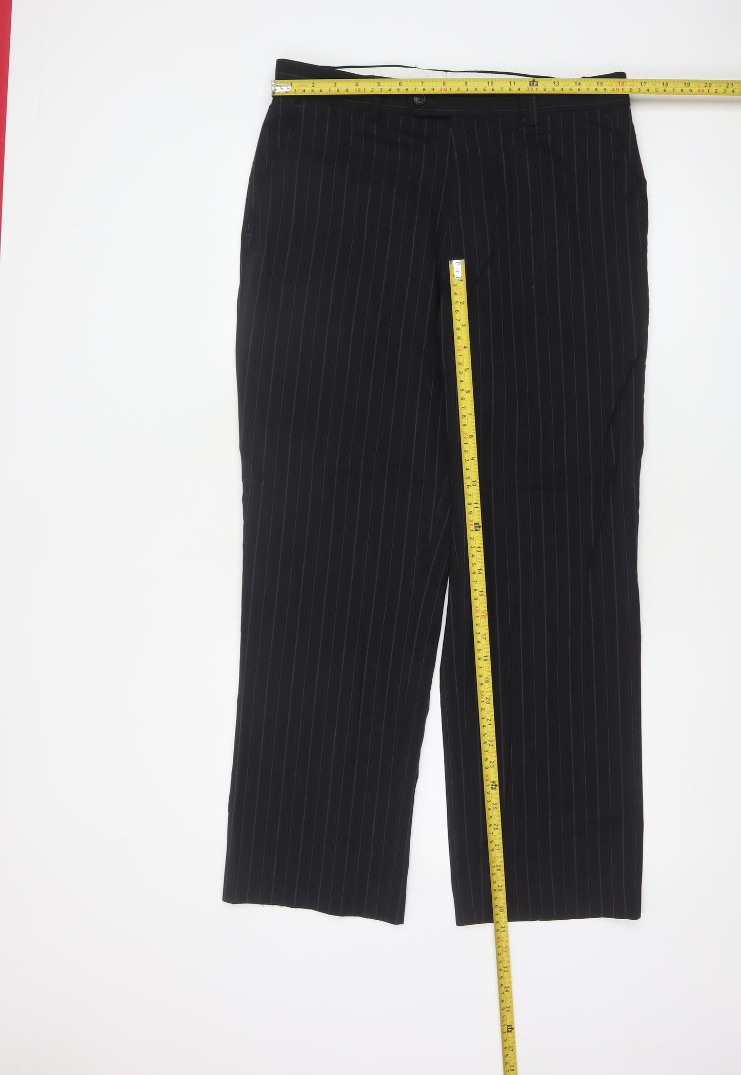 Bhs Mens Navy Pinstripe Wool Blend Dress Trousers 34in 33in Leg