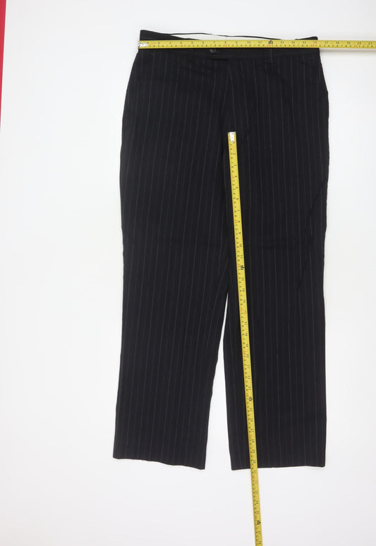 Bhs Mens Navy Pinstripe Wool Blend Dress Trousers 34in 33in Leg