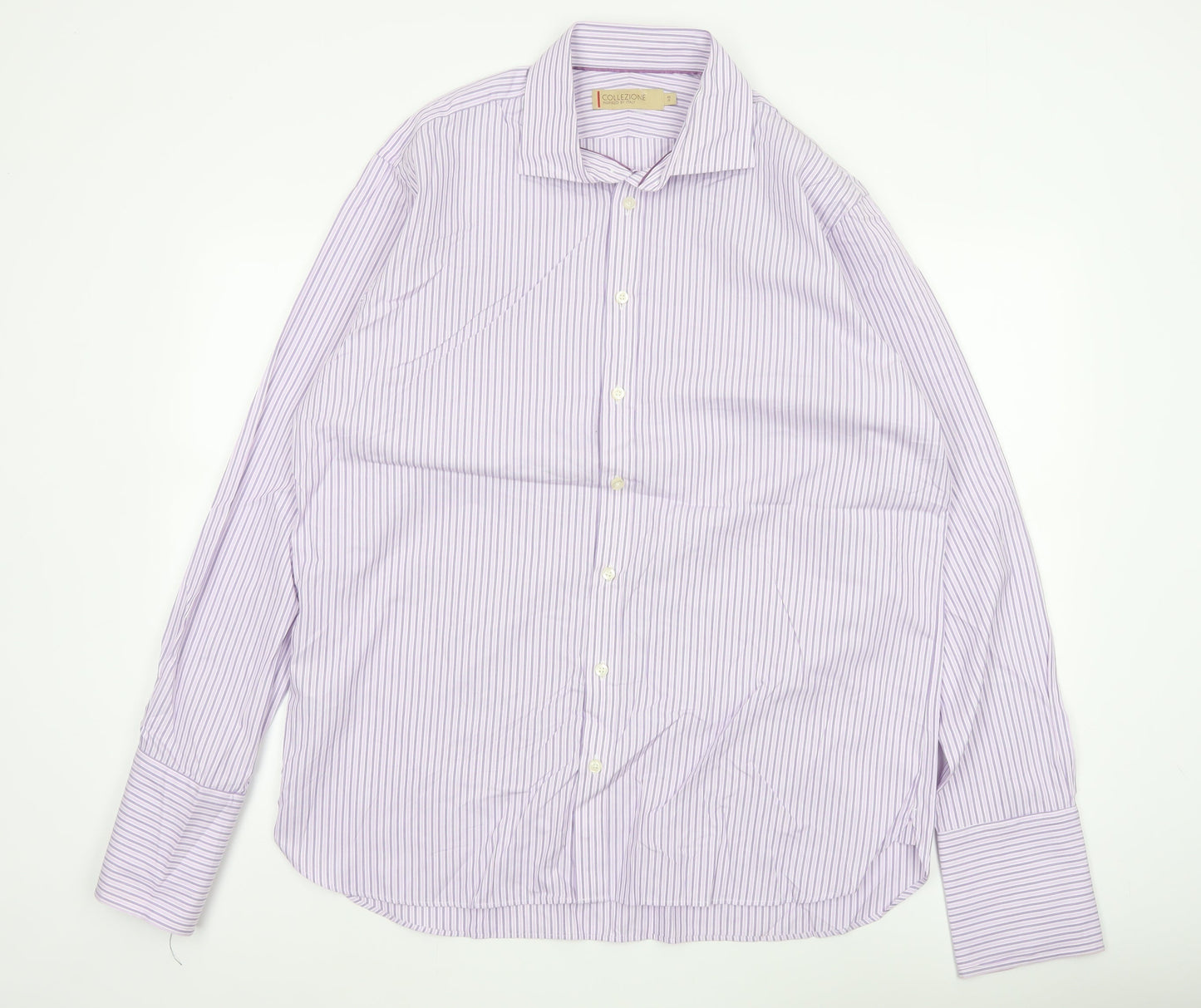 Marks and Spencer Men Purple 17in 43cm Cotton Striped Formal Shirt