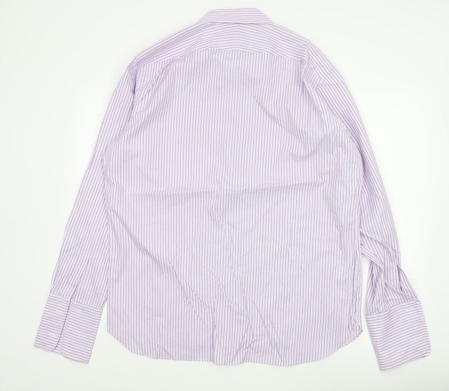 Marks and Spencer Men Purple 17in 43cm Cotton Striped Formal Shirt