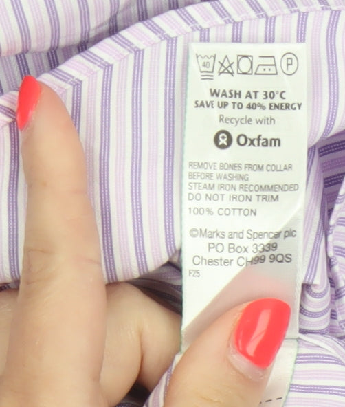 Marks and Spencer Men Purple 17in 43cm Cotton Striped Formal Shirt