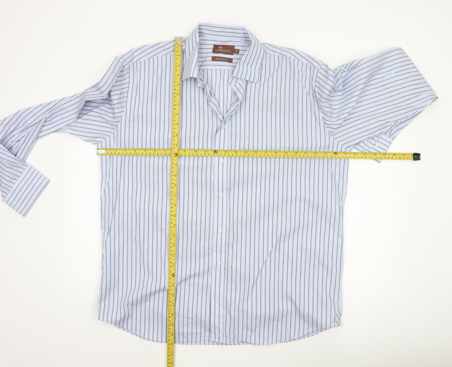 Marks & Spencer Collezione Mens Blue Stripe 17.5in Cotton Dress Shirt