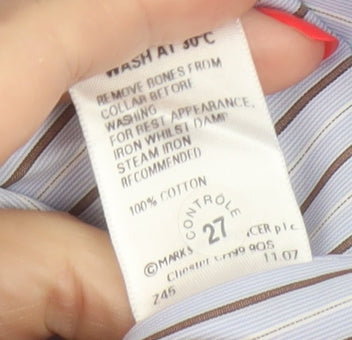Marks & Spencer Collezione Mens Blue Stripe 17.5in Cotton Dress Shirt