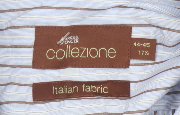 Marks & Spencer Collezione Mens Blue Stripe 17.5in Cotton Dress Shirt