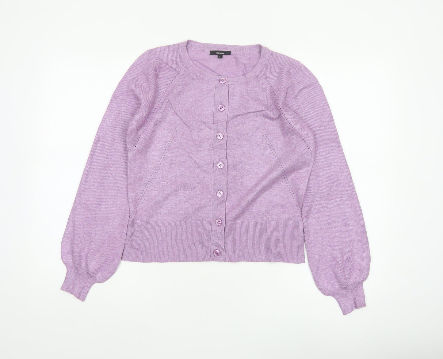 Linea Women Purple M Button Front Balloon Sleeve Knit Cardigan
