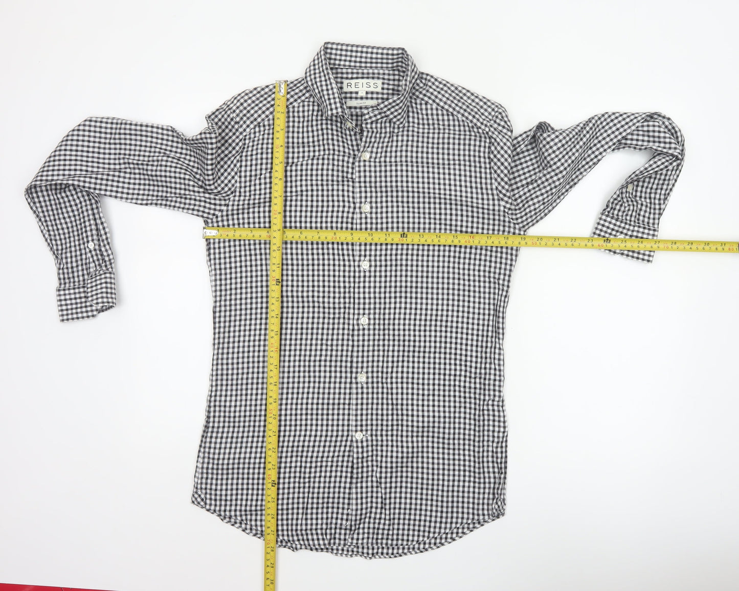 Reiss Men’s Black White Check Slim Fit Cotton Button-Down Shirt S