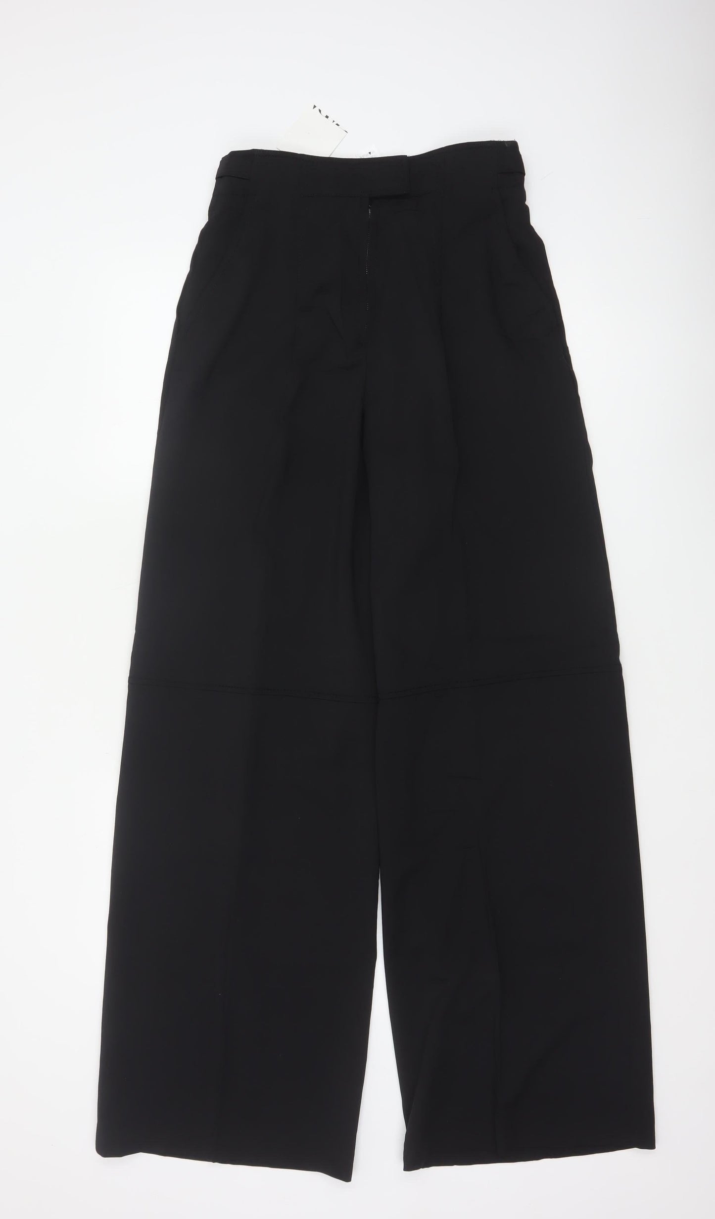 Zara Women Black XS High Rise Wide-Leg Wool Blend Trousers