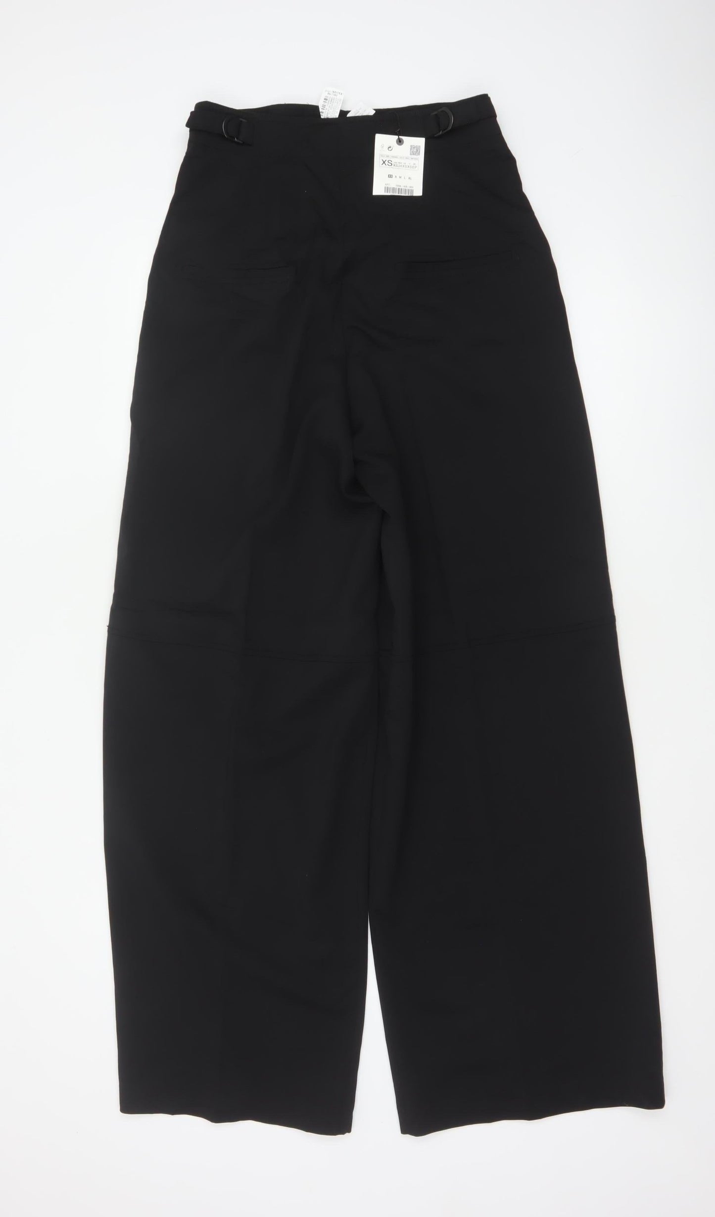 Zara Women Black XS High Rise Wide-Leg Wool Blend Trousers