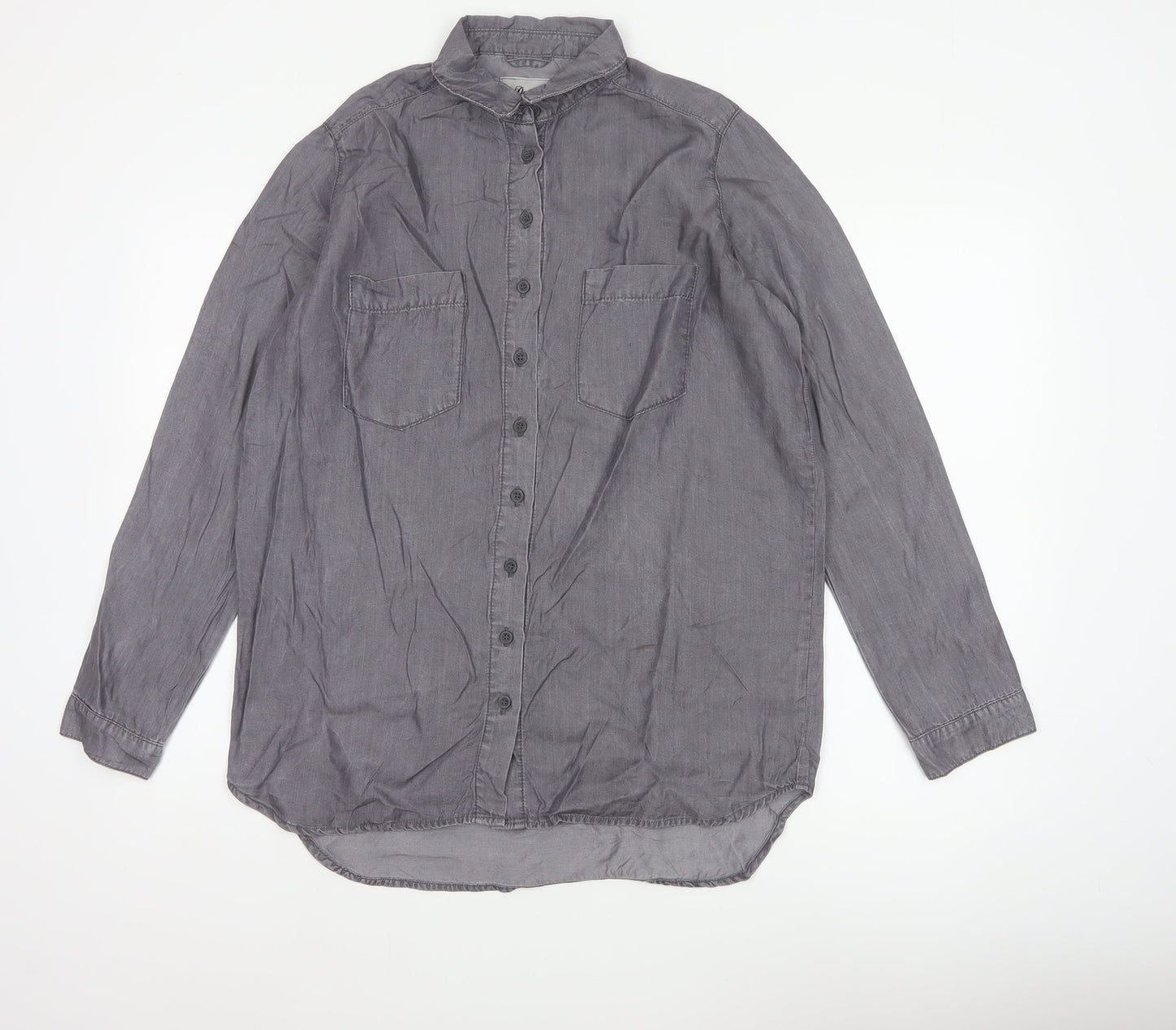 Denim Co. Women’s Grey UK 12 Lyocell Button-Up Long Sleeve Shirt