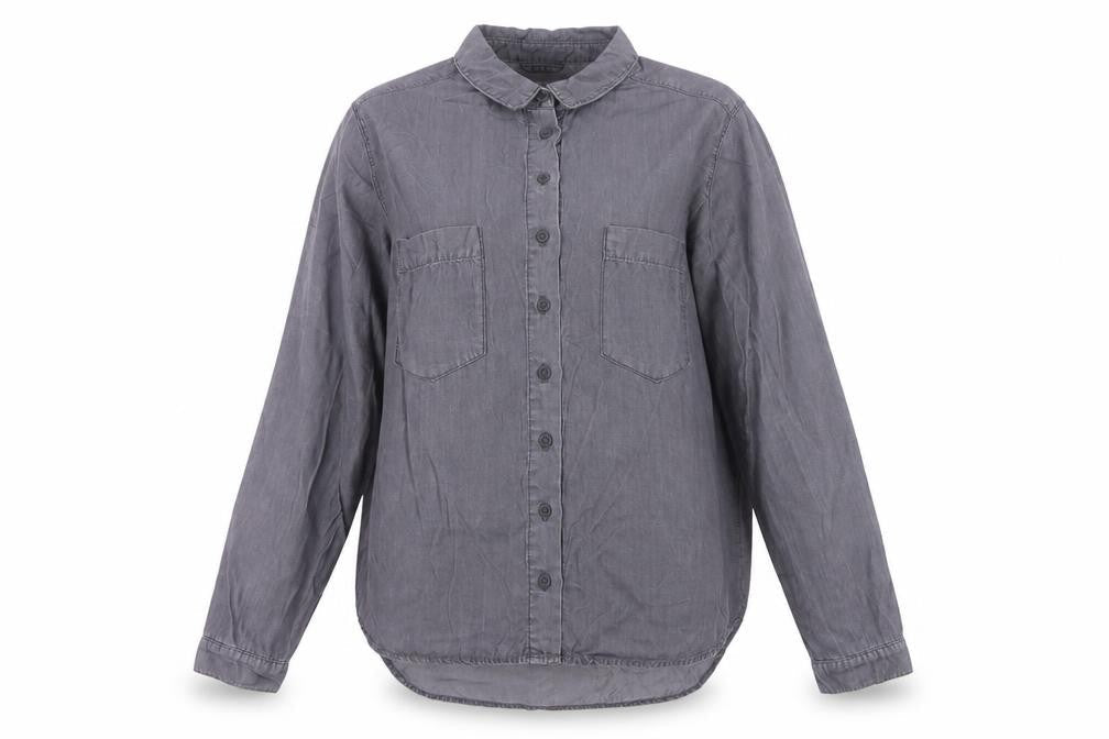 Front view of Denim Co. Women’s Grey UK 12 Lyocell Button-Up Long Sleeve Shirt