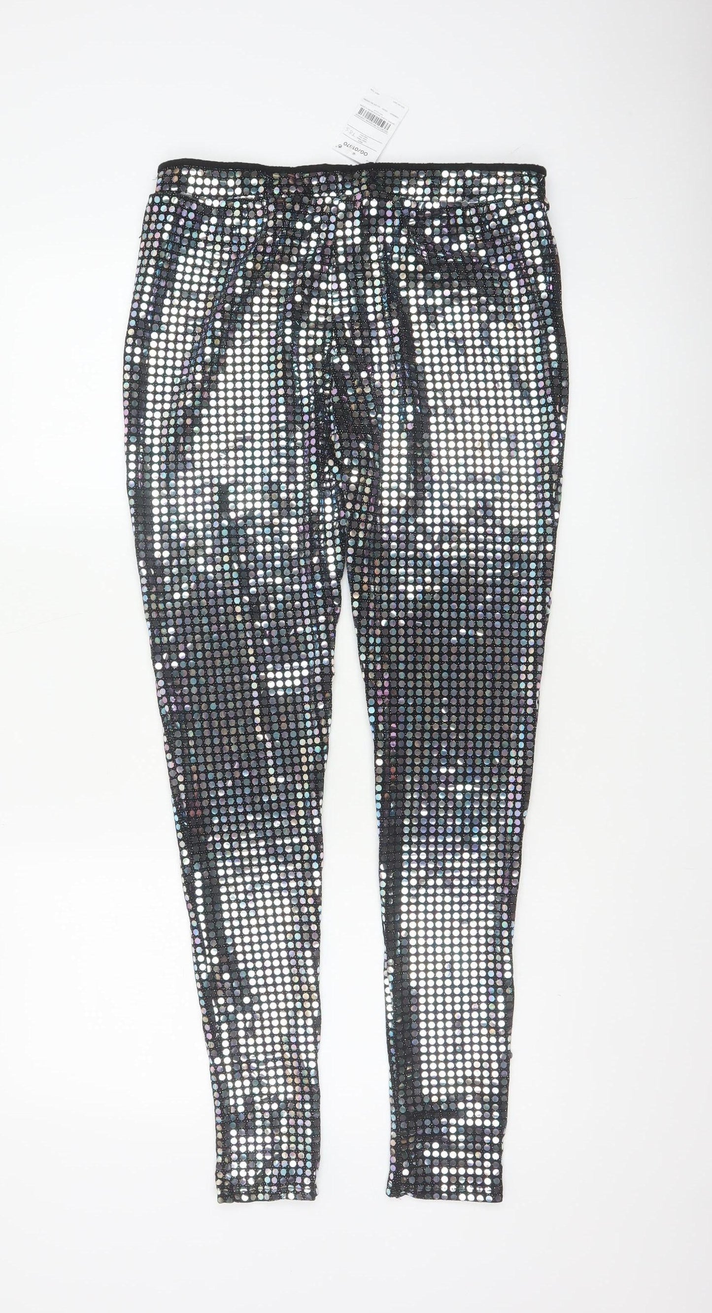 Next Girls Silver Foil Metallic Jeggings 16 Years Party Stretch Trousers