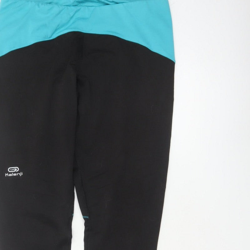 Kalenji Women’s Black Turquoise Running Leggings UK 18 Reflective Zip Pocket