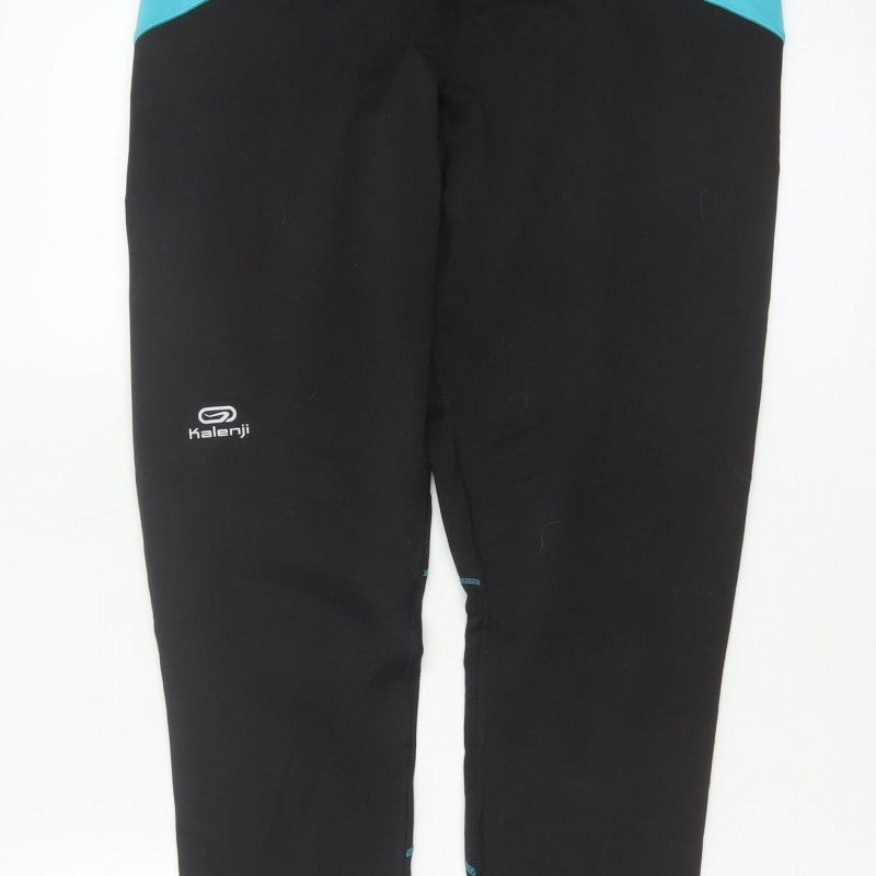 Kalenji Women’s Black Turquoise Running Leggings UK 18 Reflective Zip Pocket