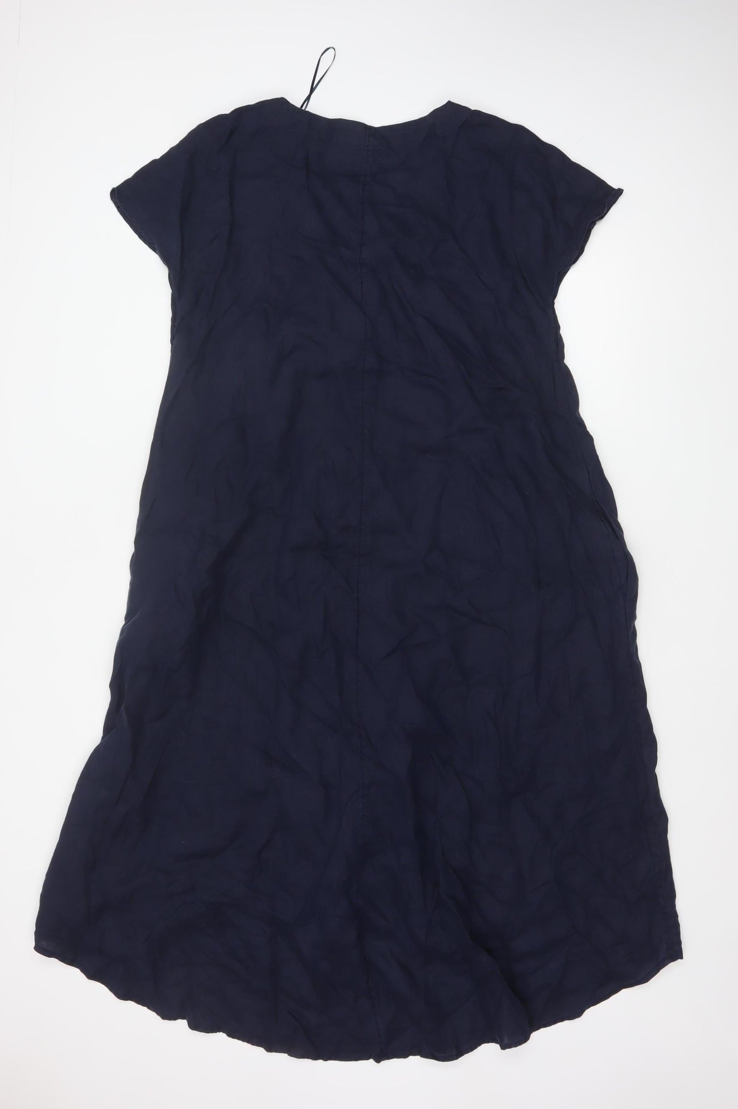 John Lewis Women Blue Linen Size 12 A-Line Long V-Neck Dress