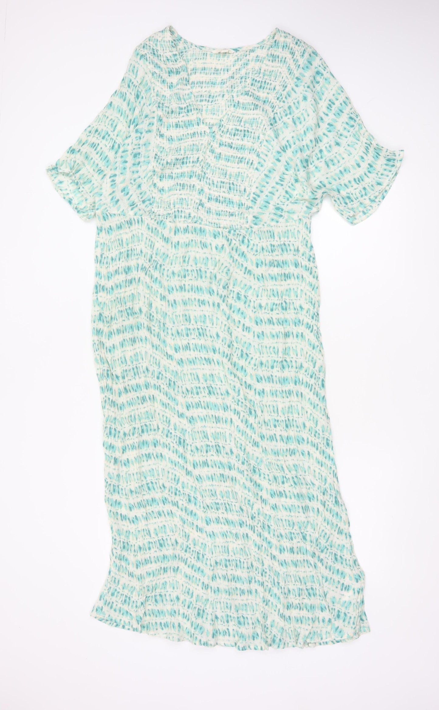 Monsoon Women Blue & White L Long Fit & Flare Flutter Sleeve Dress
