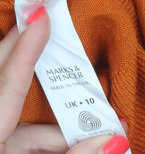 Marks and Spencer Women Orange UK 10 Pure Wool Roll Neck Jumper