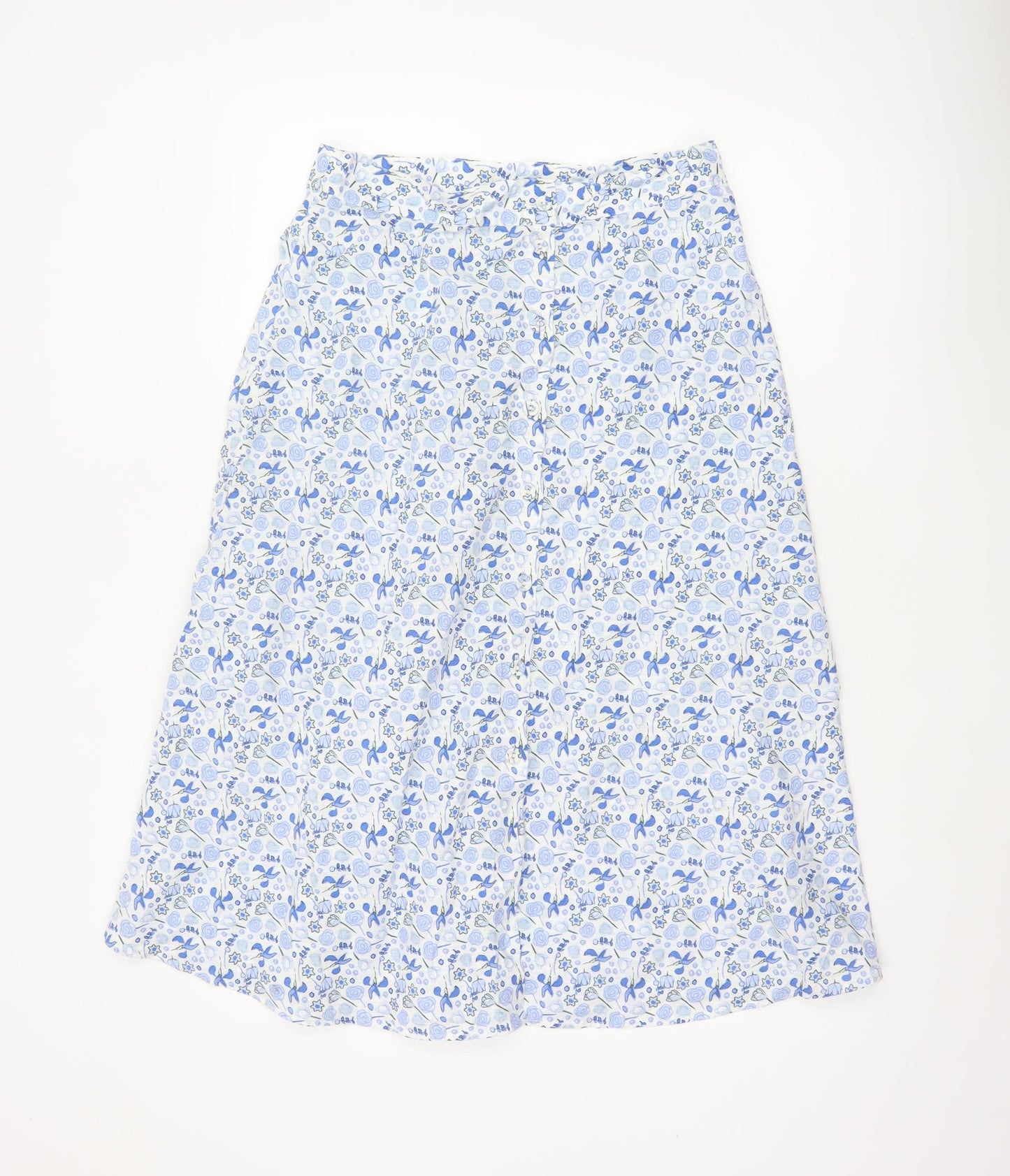 Marks & Spencer Women Blue Floral Cotton A-Line Midi Skirt UK 12