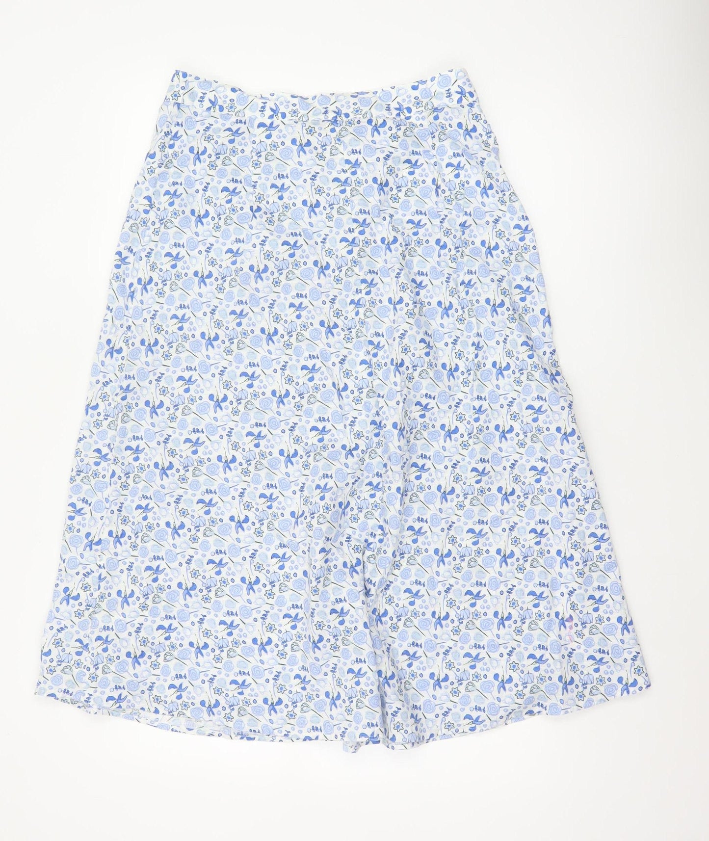 Marks & Spencer Women Blue Floral Cotton A-Line Midi Skirt UK 12