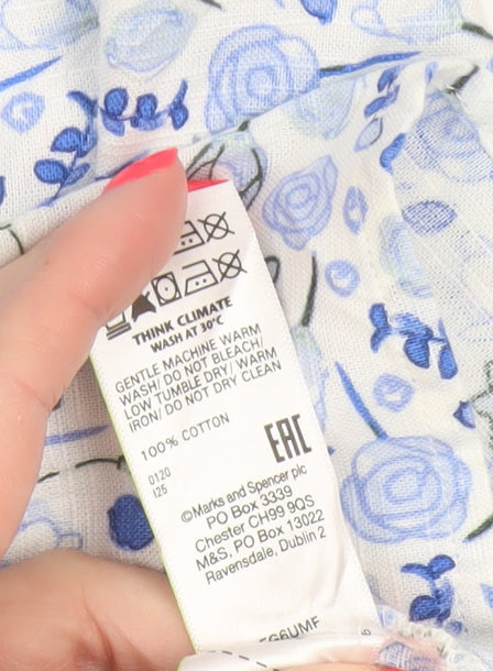 Marks & Spencer Women Blue Floral Cotton A-Line Midi Skirt UK 12