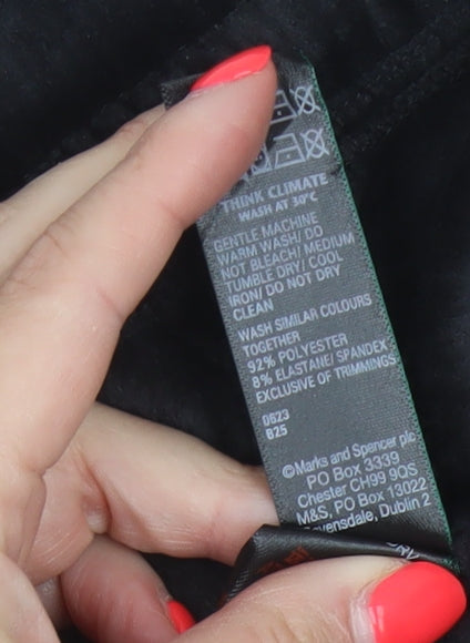 Marks and Spencer Women Black L Wide-Leg Velvet Drawstring Trousers