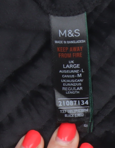 Marks and Spencer Women Black L Wide-Leg Velvet Drawstring Trousers