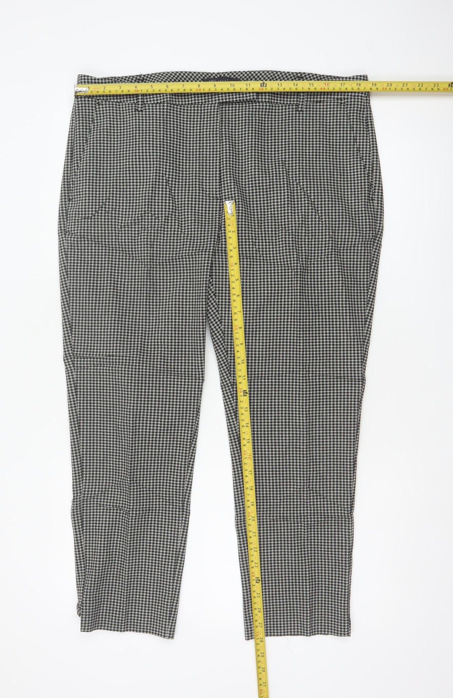 M&S Women Black Check Tapered Stretch Trousers UK 18 Short