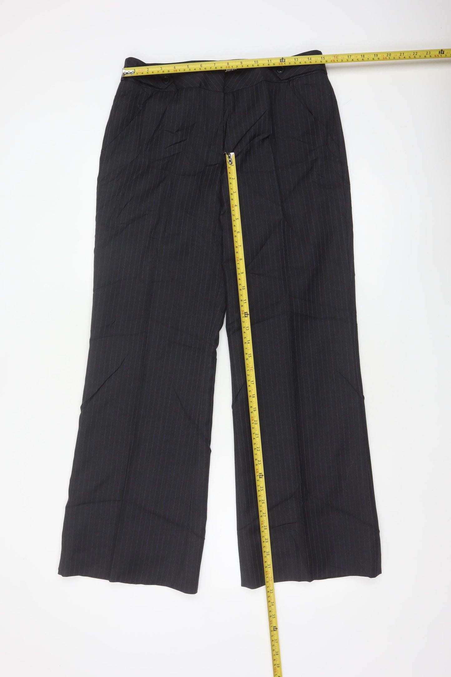 Austin Reed Women Black Pinstripe UK 12 Wool Tailored Trousers