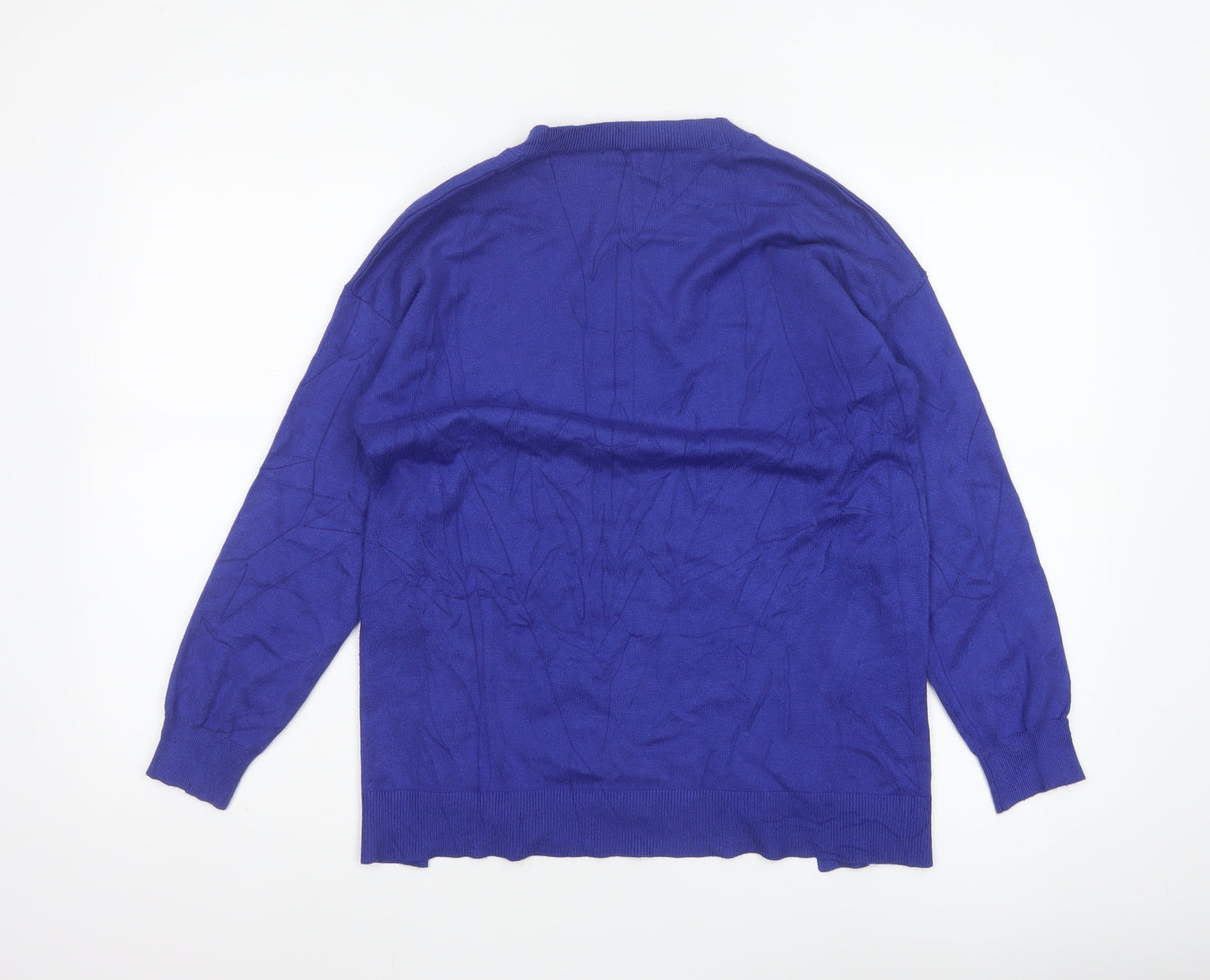 Dunnes Women Blue S Fine Knit Crew Neck Zip Hem Jumper