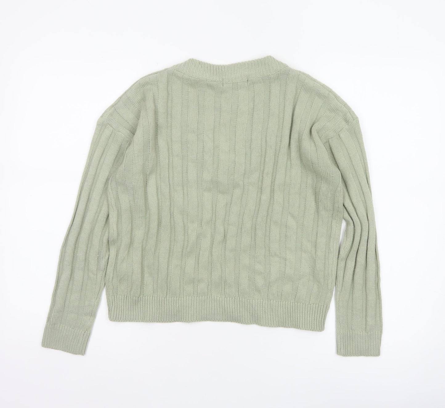 Brave Soul Women Green Size 8 V-Neck Cable Knit Pullover Jumper