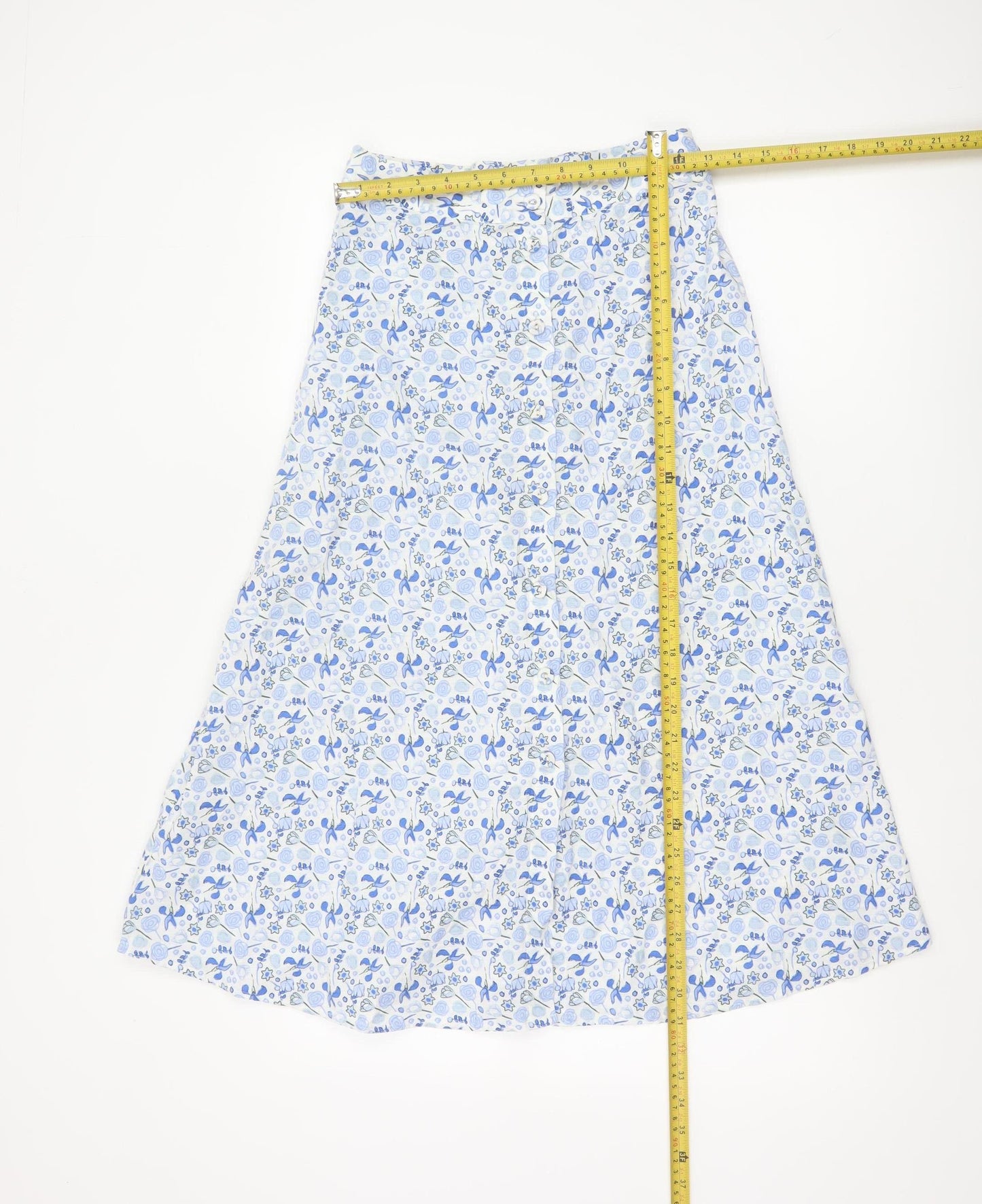 M&S Women Blue Floral Cotton A-Line Midi Skirt Size 8