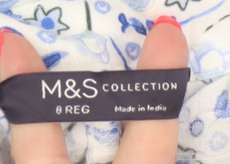 M&S Women Blue Floral Cotton A-Line Midi Skirt Size 8