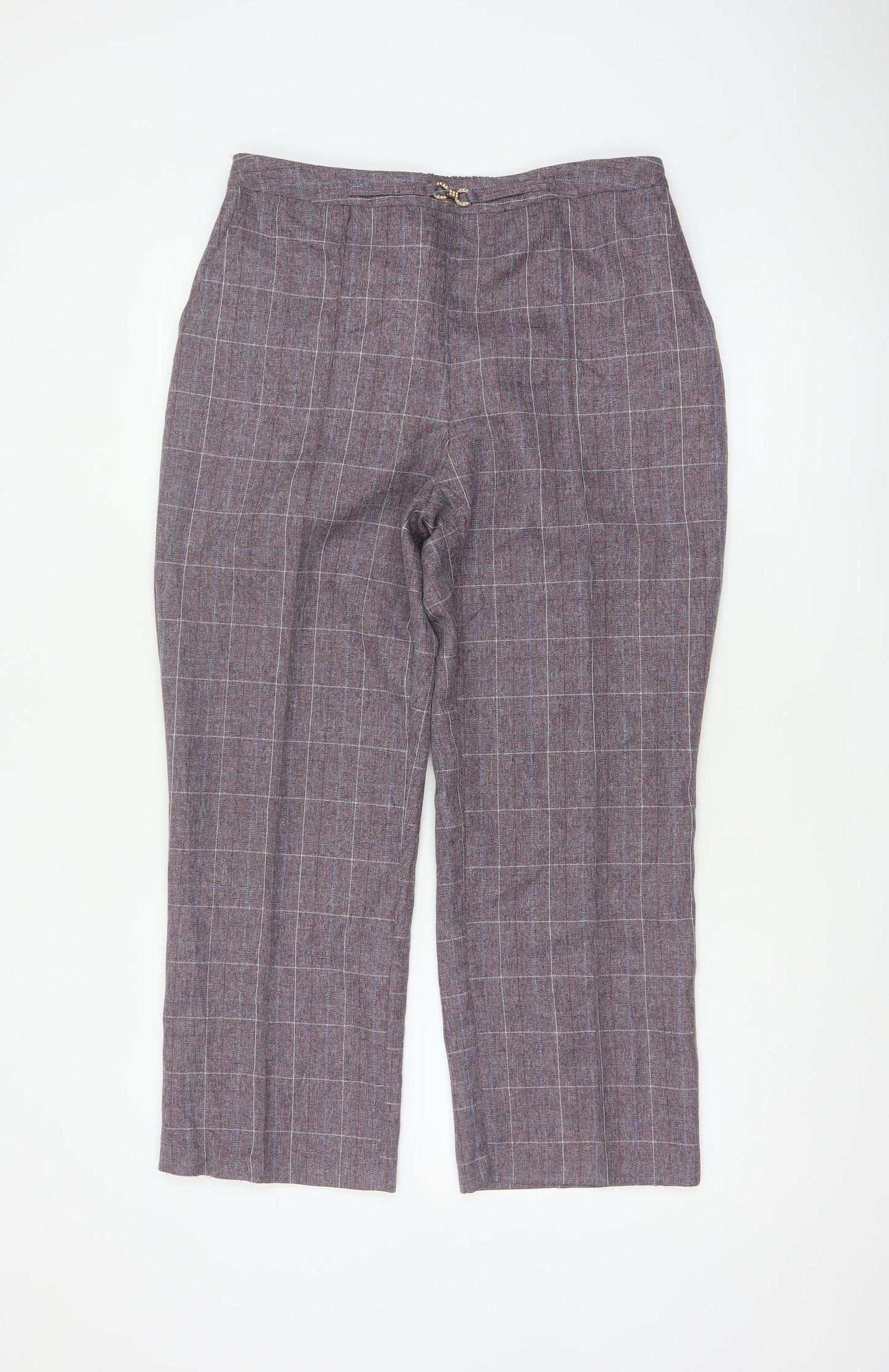 Damart Women’s Purple Check Straight Trousers UK 14 Elastic Waist