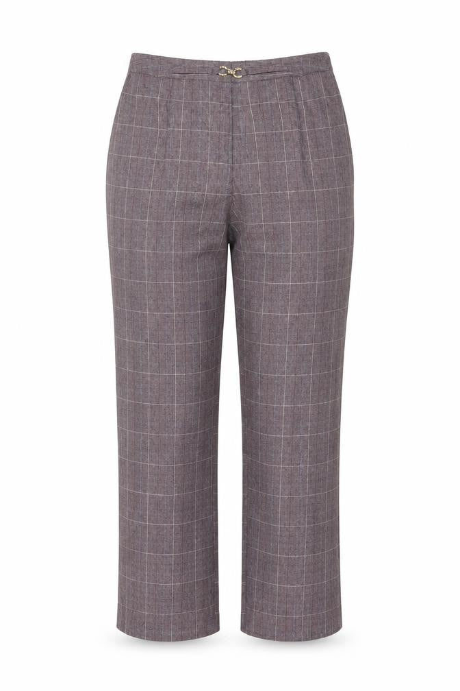 Damart Women’s Purple Check Straight Trousers UK 14 Elastic Waist