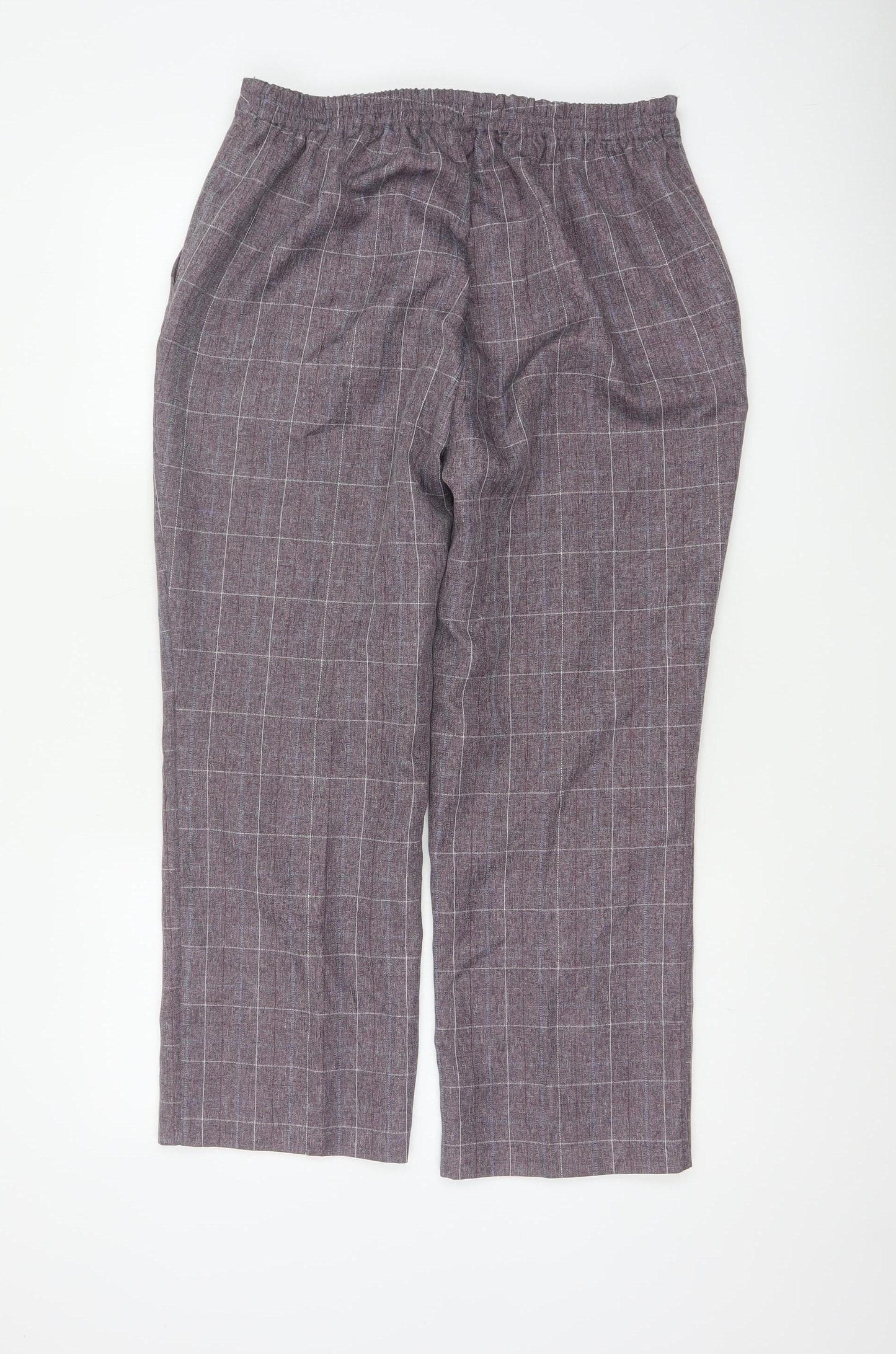 Damart Women’s Purple Check Straight Trousers UK 14 Elastic Waist