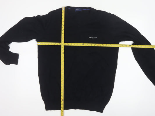 Hackett Golf Men's Black M Cotton V-Neck Logo Pullover Jumper