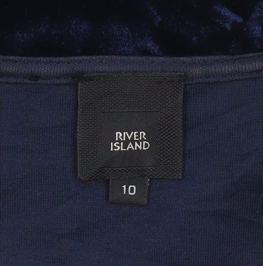 River Island Women Blue Velvet V-Neck Cropped Blouse Size 10