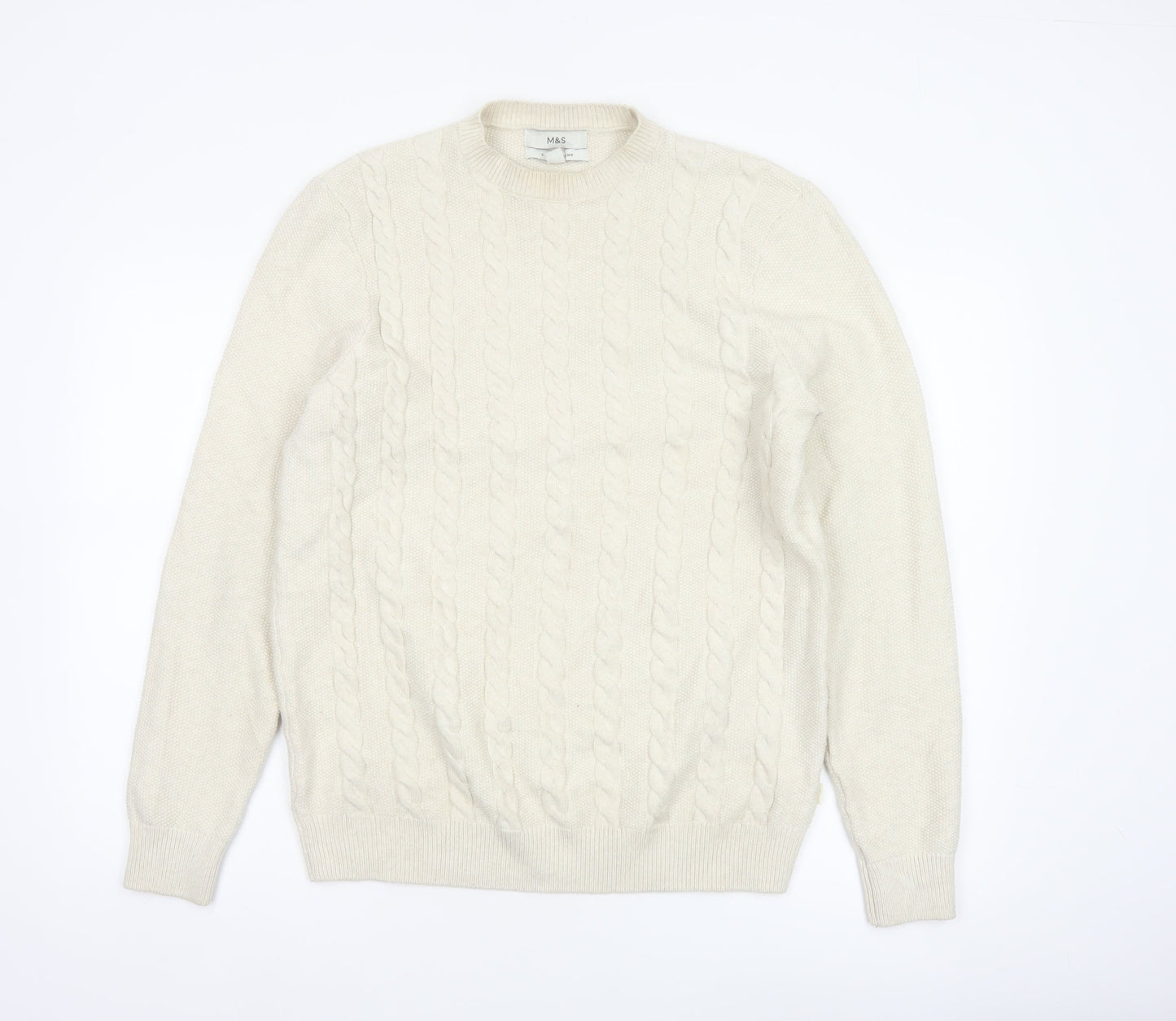 Marks and Spencer Men's Ivory M Cable-Knit Cotton Blend Jumper