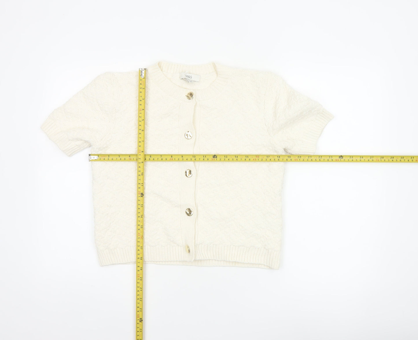 Marks and Spencer Women Ivory S Cable Knit Short Sleeve Cardigan