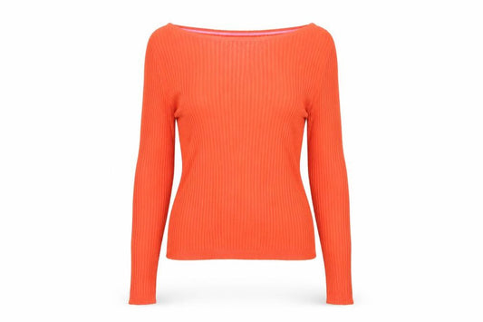 Boden Women Orange L Ribbed Boat Neck Stretch Knit Pullover Jumper