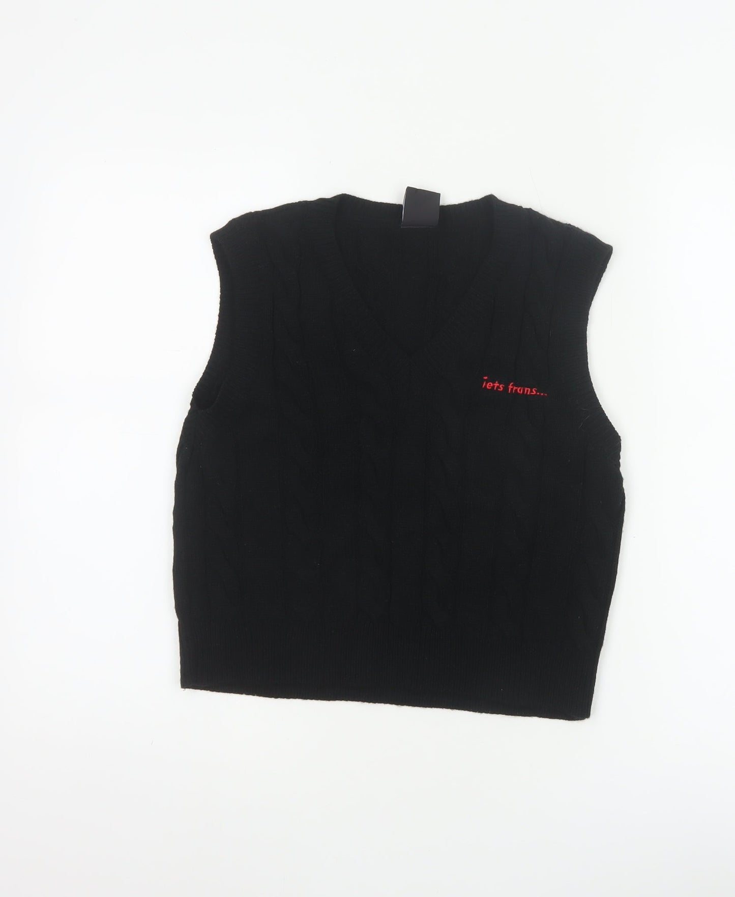 iets frans... Women Black M Cable Knit V-Neck Sleeveless Jumper Vest