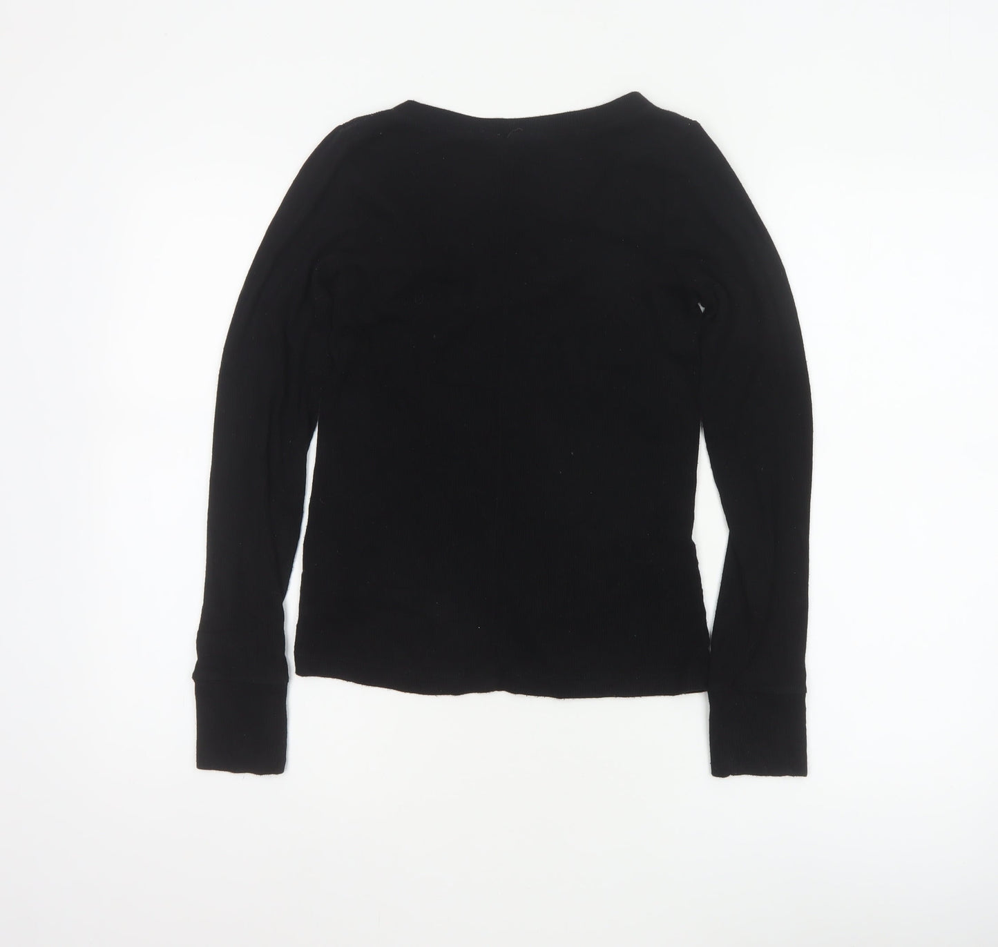 Reiss Women Black M Basic Ribbed Long Sleeve Crew Neck Top
