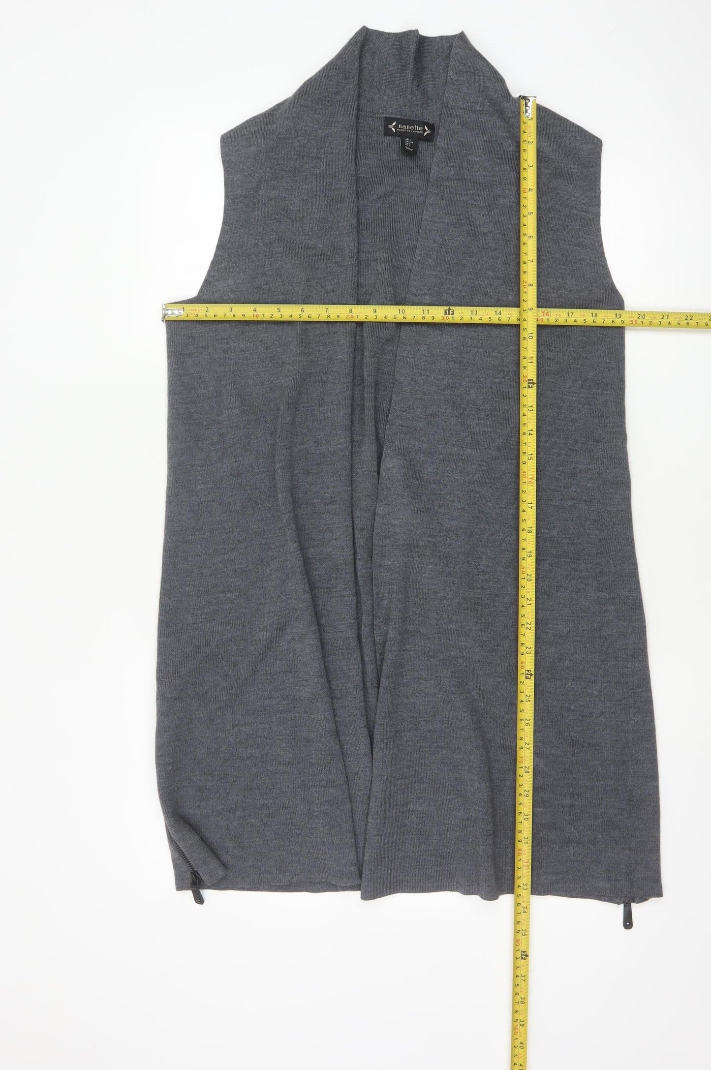 Nanette Lepore Women’s Grey L Sleeveless Open Knit Longline Cardigan