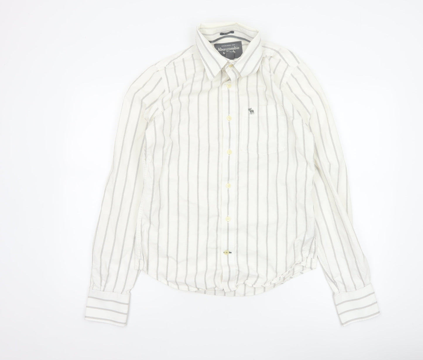 Abercrombie & Fitch Men White Striped Cotton Button-Up Shirt Size S