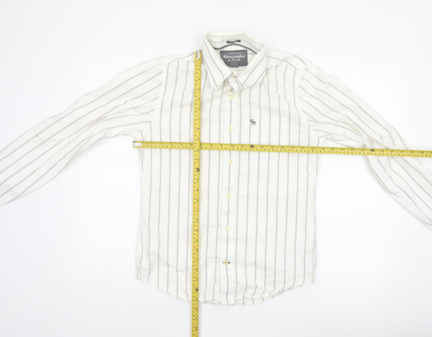 Abercrombie & Fitch Men White Striped Cotton Button-Up Shirt Size S