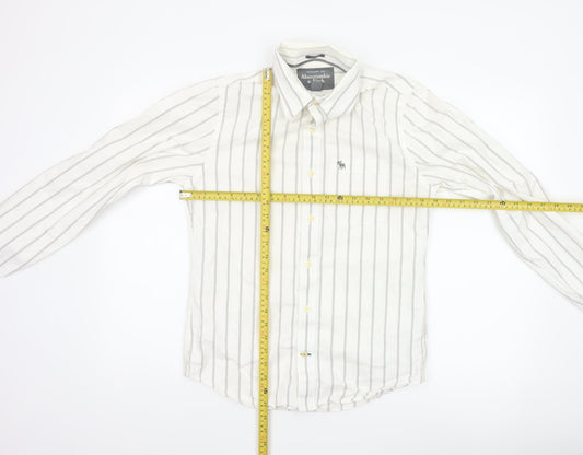 Abercrombie & Fitch Men White Striped Cotton Button-Up Shirt Size S