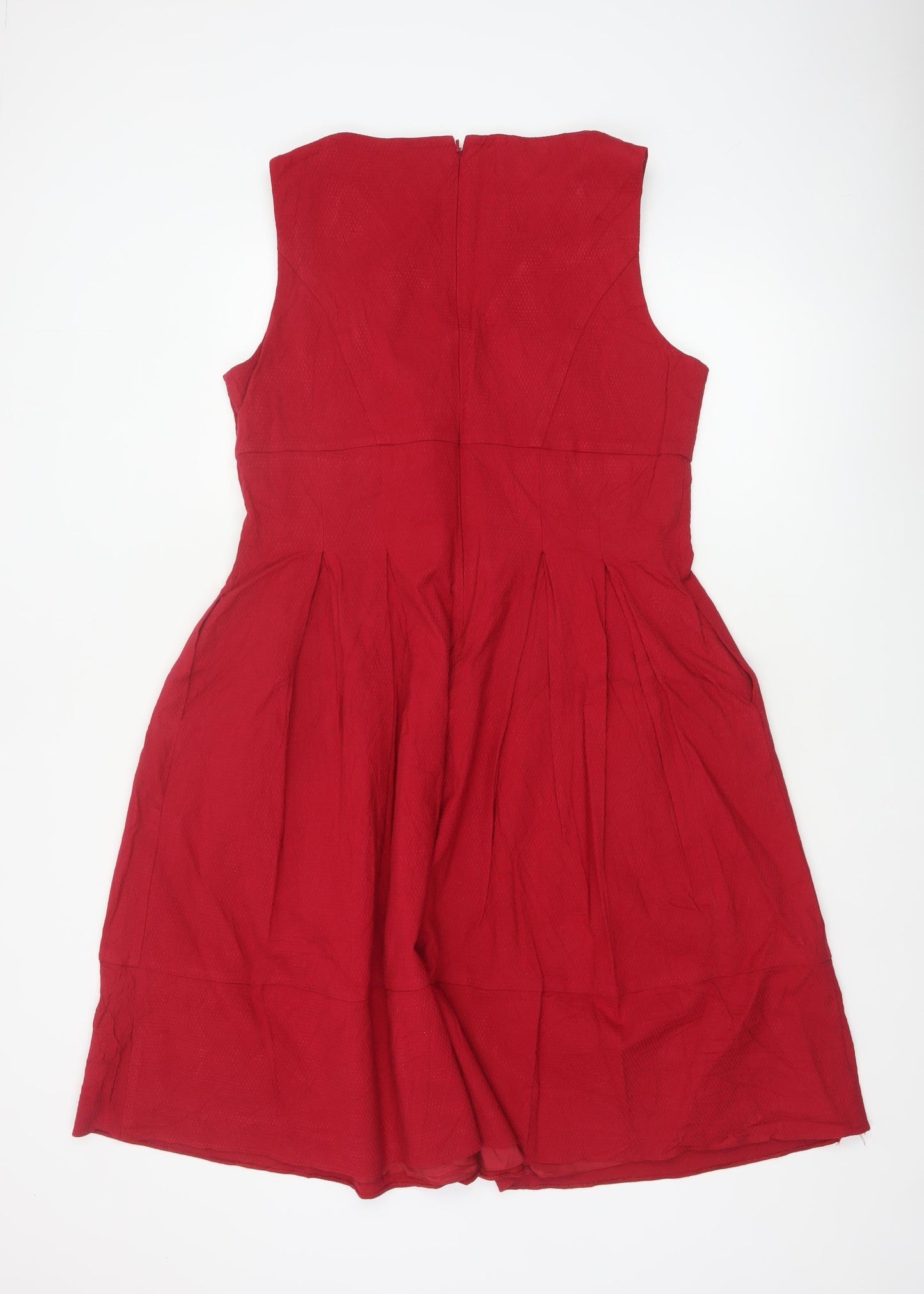 Phase Eight Women Red UK 18 Fit & Flare V-Neck Pleated Dress